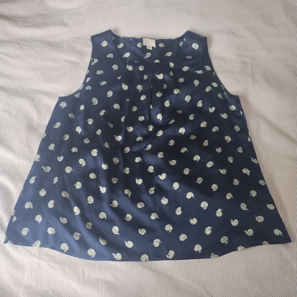 Anthropologie Postmark Navy Blue Silk Sleeveless Snail Top | Size US 10